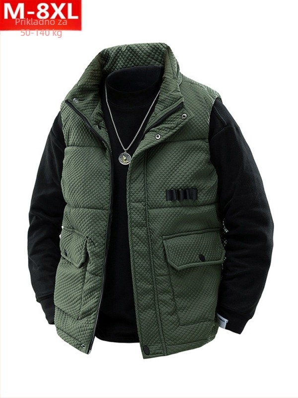 Zimski trendi muški zadebljani topli ovratnik, pamučni prsluk, debeljuškasti, velike veličine, plus debela široka jakna bez rukava