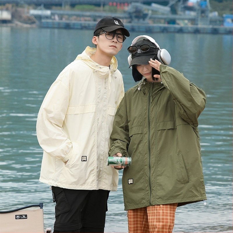 Ljeto 2025. Nova jednobojna odjeća za parove s kapuljačom, za zaštitu od sunca, muška velika veličina, široka odjeća za svijetlu kožu