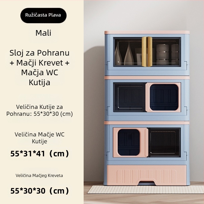 Potpuno zatvorena kutija za mačji pijesak, kutija za mačji pijesak s ladicama protiv neugodnih mirisa i prskanja, sklopivi višeslojni mačji WC protiv pijeska na veliko