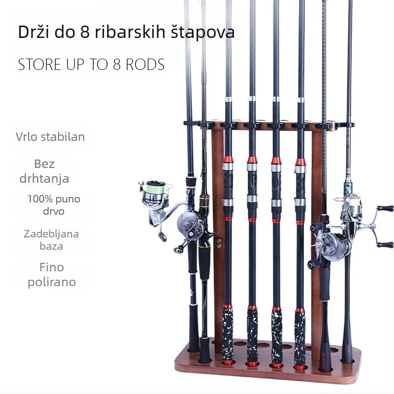 Stalak za štapove za pecanje od punog drva s 8/14 pozicija, samostojeći, stalak za štapove za pecanje bez bušenja, novi proizvod za prekogranično tržište
