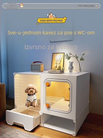 Kavez za pse s odvojenim WC-om, jedna soba, jedan dnevni boravak i jedna kupaonica, mali pseći boks, kućni kavez za plišanog pomeranca