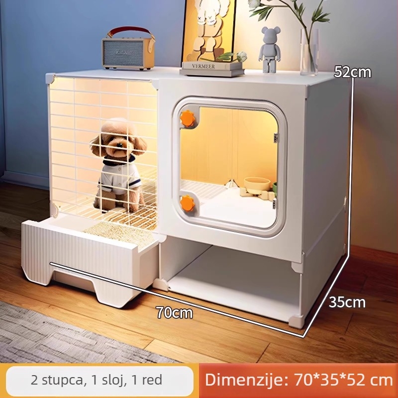 Kavez za pse s odvojenim WC-om, jedna soba, jedan dnevni boravak i jedna kupaonica, mali pseći boks, kućni kavez za plišanog pomeranca