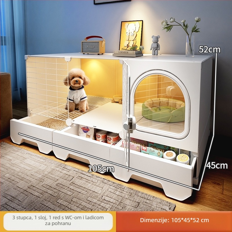 Kavez za pse s odvojenim WC-om, jedna soba, jedan dnevni boravak i jedna kupaonica, mali pseći boks, kućni kavez za plišanog pomeranca