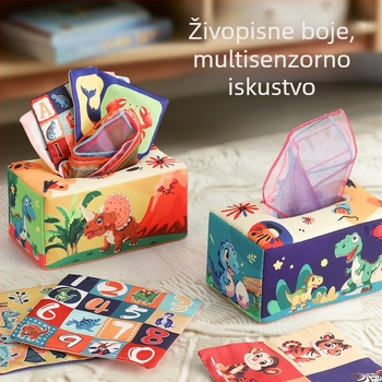 Zabavna kutija za maramice za dojenčad, dječja platnena knjiga, slagalica za rano obrazovanje, prsten od papira, može ugristi, umirujuće igračke za novorođenčad od 0-3 godine