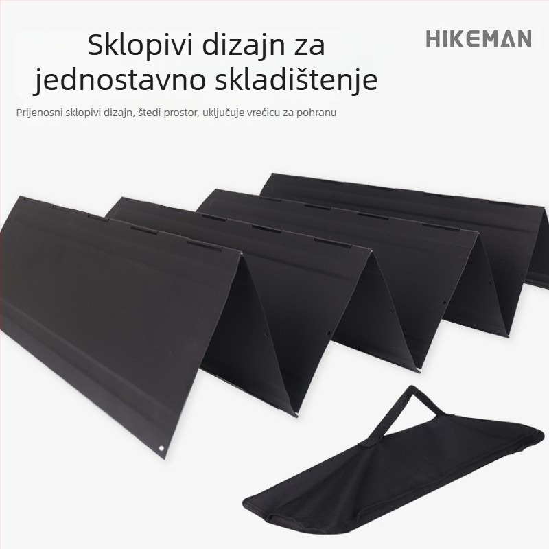 Vanjski crni veliki vjetrobranski prozor za kampiranje, roštilj, lomača, sklopivo posuđe, pocinčani lim za skupljanje topline, vjetrobranski prozor