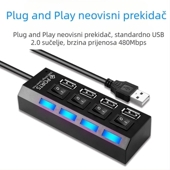 4-portni USB 3.0 hub, brzi hub, USB razdjelnik, priključna stanica, neovisni prekidač, hub od jednog do sedam, priključna stanica