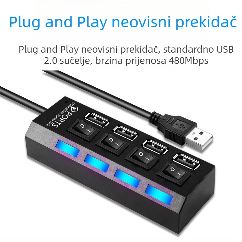 4-portni USB 3.0 hub, brzi hub, USB razdjelnik, priključna stanica, neovisni prekidač, hub od jednog do sedam, priključna stanica