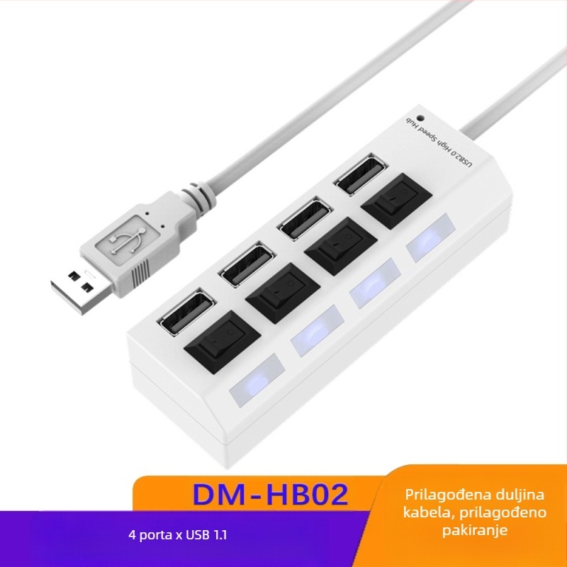 4-portni USB 3.0 hub, brzi hub, USB razdjelnik, priključna stanica, neovisni prekidač, hub od jednog do sedam, priključna stanica
