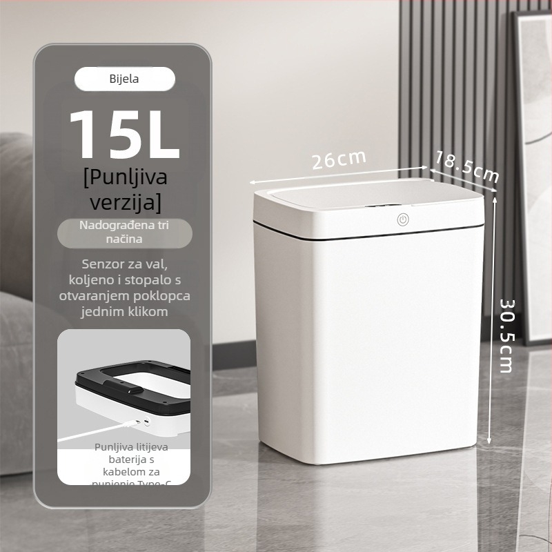 Pametna kanta za smeće s otvaranjem poklopca bez dodira, Pametna kanta za smeće s automatskim pakiranjem, Kanta za smeće u kupaonici