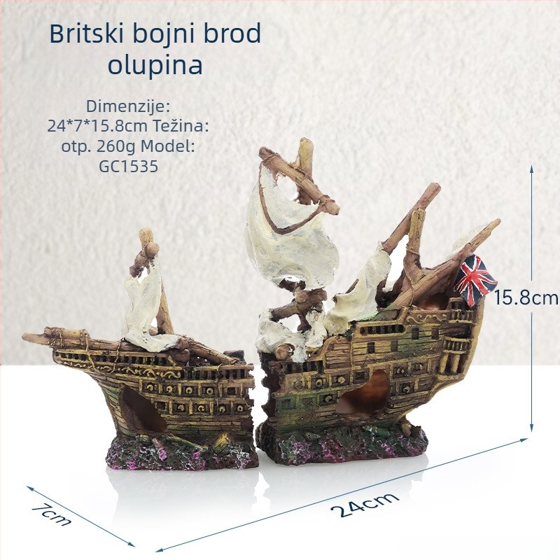 Gusarski brod Akvarijski krajolik Akvarijski krajolik Ukras za izbjegavanje broda Kućni ukras za brod Šuplji brod od smole Brodolom GC
