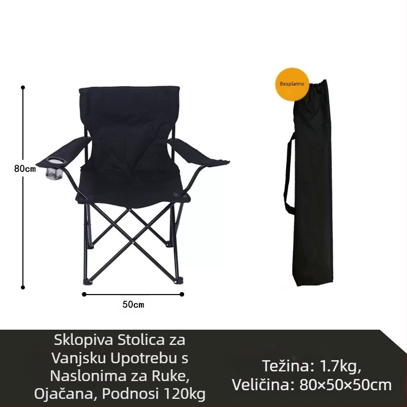 Chen Mu vanjska sklopiva stolica, naslon za ruke, ribolov, kampiranje, piknik, stolica za plažu, prijenosna, visoka nosivost, prekogranične eksplozije