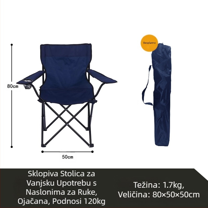 Chen Mu vanjska sklopiva stolica, naslon za ruke, ribolov, kampiranje, piknik, stolica za plažu, prijenosna, visoka nosivost, prekogranične eksplozije