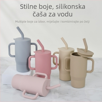 Čašica sa slamkom za trening za dojenčad i malu djecu otporna na pad i curenje s ručkom, zatvorena šalica od silikona prehrambene kvalitete za direktno piće, dječja šalica za piće za učenje