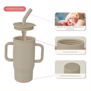Čašica sa slamkom za trening za dojenčad i malu djecu otporna na pad i curenje s ručkom, zatvorena šalica od silikona prehrambene kvalitete za direktno piće, dječja šalica za piće za učenje