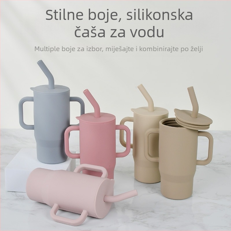 Čašica sa slamkom za trening za dojenčad i malu djecu otporna na pad i curenje s ručkom, zatvorena šalica od silikona prehrambene kvalitete za direktno piće, dječja šalica za piće za učenje