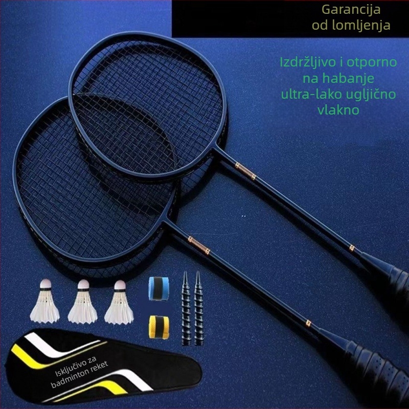 Badmintonski reket od kompozitnog karbona, ultra lagani 4u set pojedinačnih i dvostrukih reketa, izdržljivi dvostruki trening, mali crni reket za odrasle, ofenzivni tip