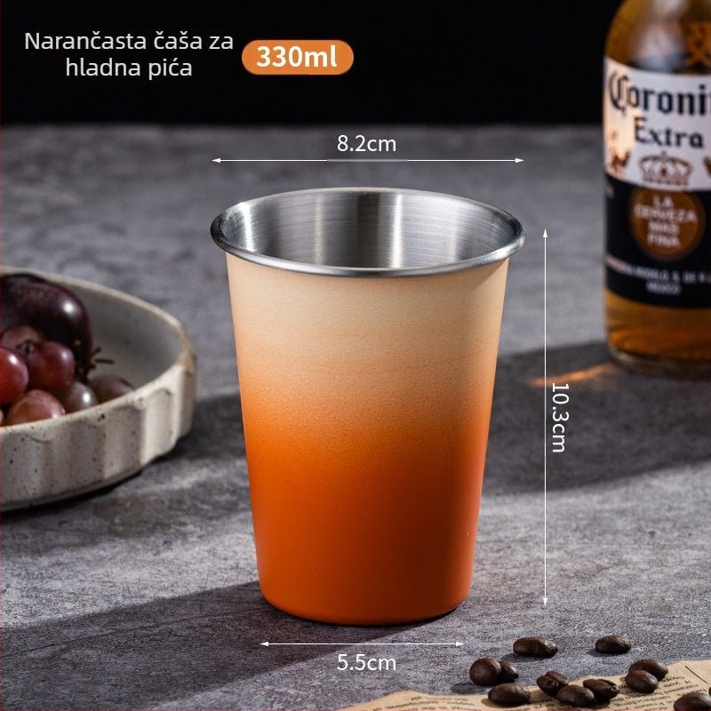 Čaša za pivo od nehrđajućeg čelika velikog kapaciteta, jednoslojna šalica za vodu, uvijena šalica za vino, šalica za mliječni čaj i kavu, prijenosna šalica za kampiranje