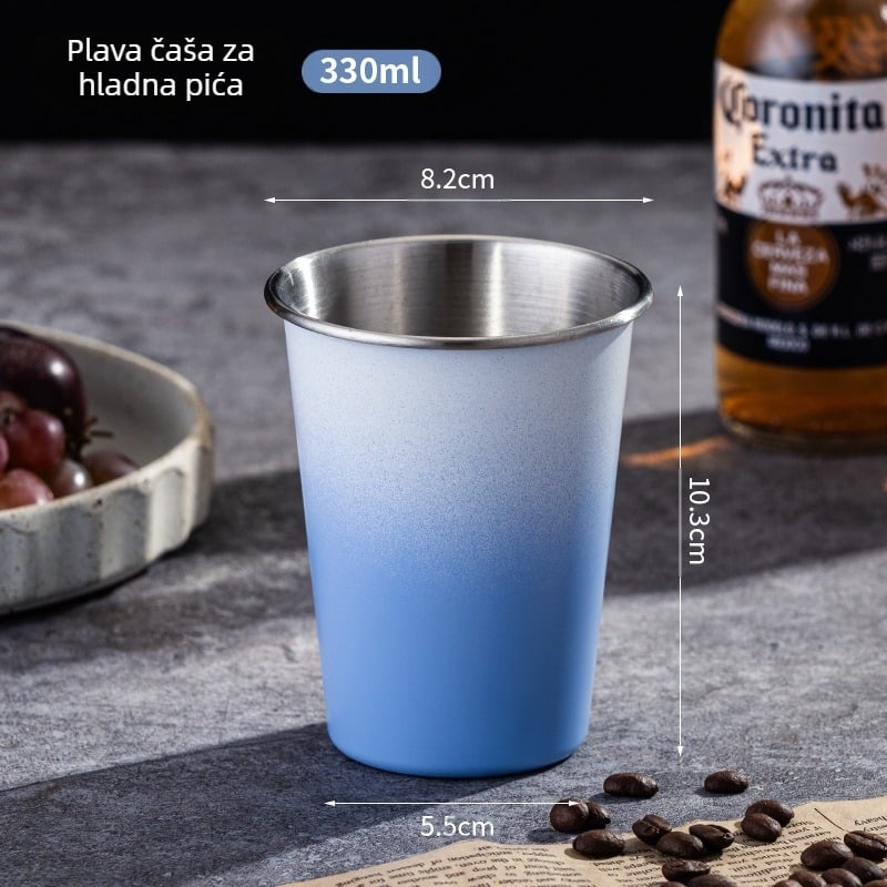 Čaša za pivo od nehrđajućeg čelika velikog kapaciteta, jednoslojna šalica za vodu, uvijena šalica za vino, šalica za mliječni čaj i kavu, prijenosna šalica za kampiranje