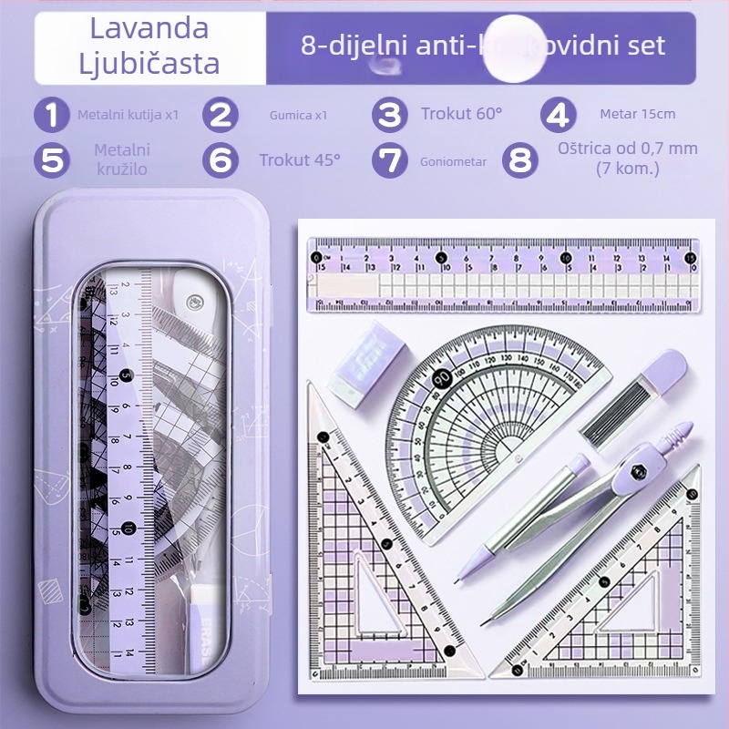 Set šestara i ravnala za učenike osnovne škole, učenike niže srednje škole, Trokutasto ravnalo, Papirnica za učenike šestog razreda, Set ravnala i trokuta