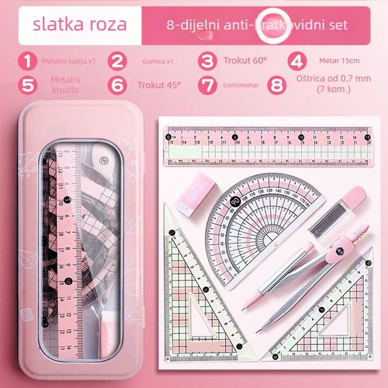 Set šestara i ravnala za učenike osnovne škole, učenike niže srednje škole, Trokutasto ravnalo, Papirnica za učenike šestog razreda, Set ravnala i trokuta