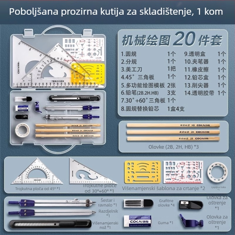 Set šestara i ravnala za učenike osnovne škole, učenike niže srednje škole, Trokutasto ravnalo, Papirnica za učenike šestog razreda, Set ravnala i trokuta