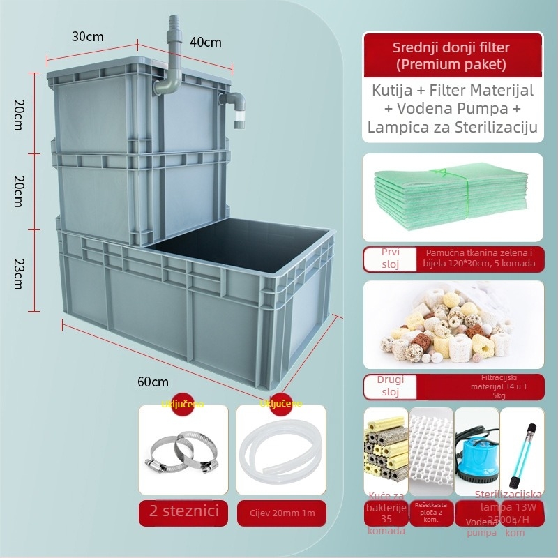 Donji filter za kutiju za okretanje, DIY kutija za donji filter za akvarij, suho i mokro odvajanje, filter za kapanje, sifonski donji filter, kombinirani filter za ribe
