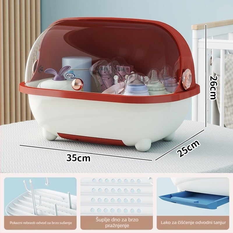 Kutija za pohranu bočica za bebe, Alat za dodatke prehrani, Stalak za cijeđenje, Posuđe za bebe, Kutija za pohranu velikog kapaciteta s poklopcem otporna na prašinu