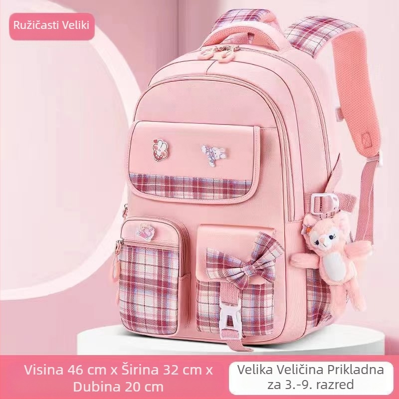 Veleprodaja školskih torbi za učenice osnovnih škola, ženski modeli, slatka crtana mašna, veliki kapacitet, ruksak koji smanjuje opterećenje, dječji ruksak za zaštitu kralježnice