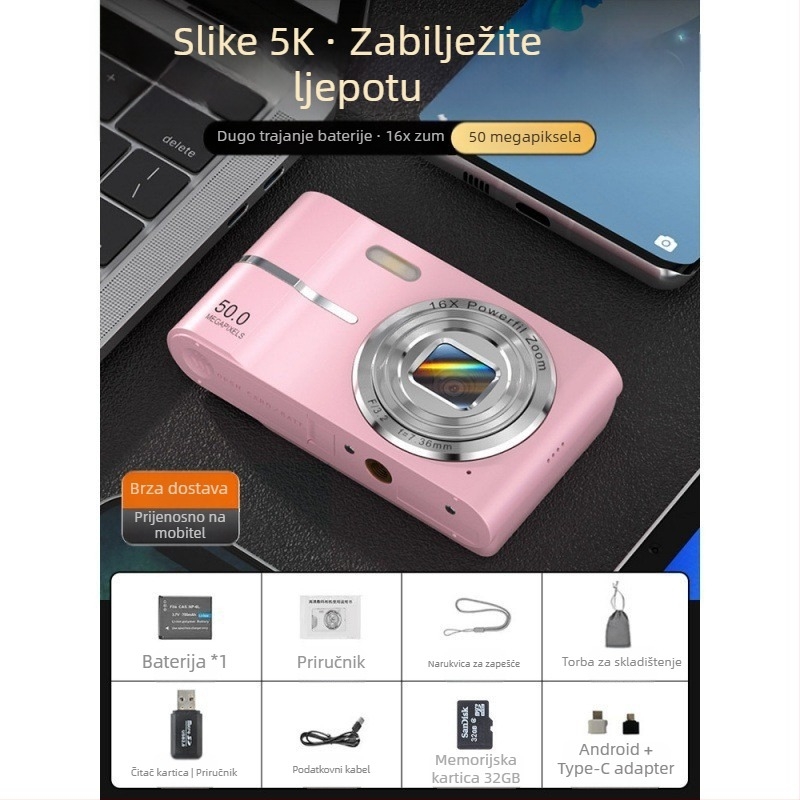 Prekogranični CCD digitalni fotoaparat za studente visoke razlučivosti, putni fotoaparat za početnike, jeftini fotoaparat za retro ručnu prtljagu, mala kartica