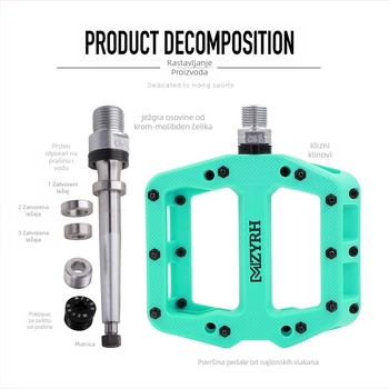 MZYRH pedala za bicikl, pedala za brdski bicikl, troosni ležaj, velika gazna površina, najlonska pedala 926