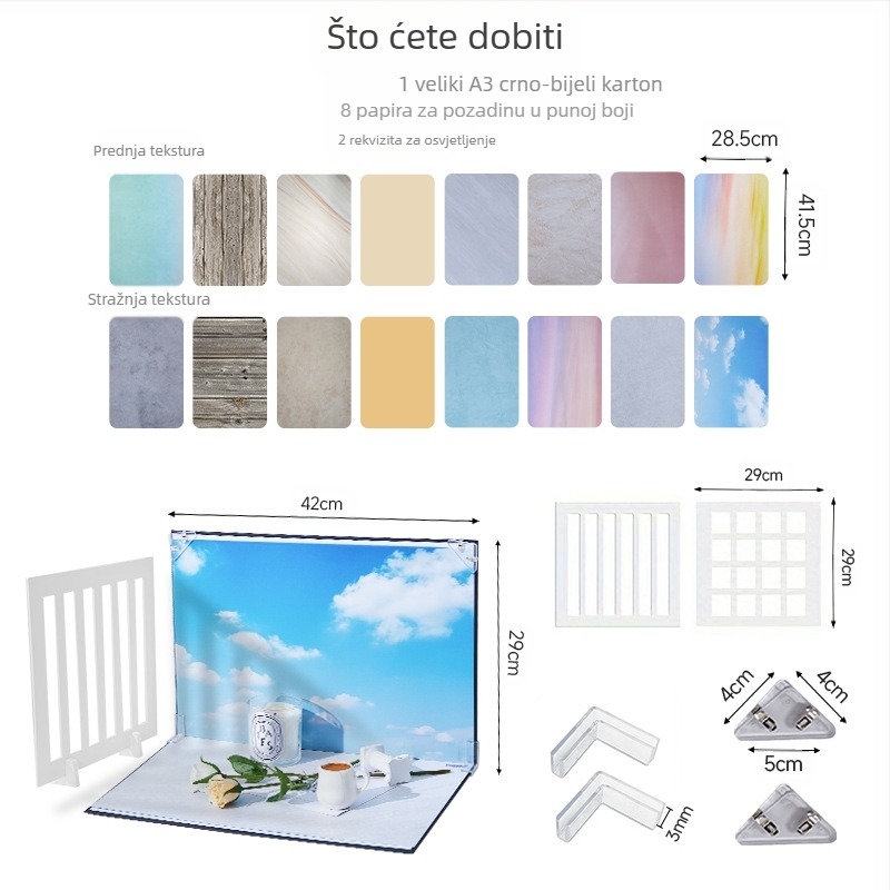 Zadebljani fotografski karton 1+7/8/9/10 pozadinski papir za fotografije, set pozadina za snimanje, rekviziti za fotografiranje, ploča za pozadinu