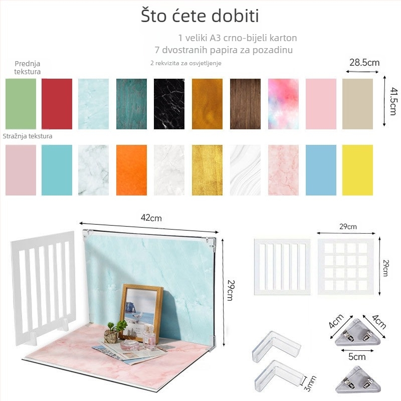 Zadebljani fotografski karton 1+7/8/9/10 pozadinski papir za fotografije, set pozadina za snimanje, rekviziti za fotografiranje, ploča za pozadinu