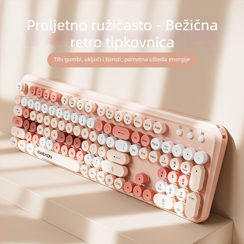 Forerunner V96 bežična tipkovnica i miš, mehanički osjećaj, bez zvuka, prijenosno računalo, vanjska ženska, uredska, punk