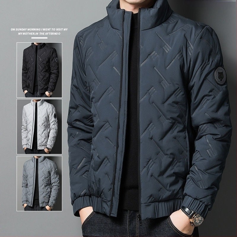Pamučni kaput za muškarce za proljeće, jesen i zimu 2023., novi flisom podstavljeni, zadebljani ležerni jakna s pamučnom podstavom i ovratnikom, za oca srednjih godina s pamučnom podstavom