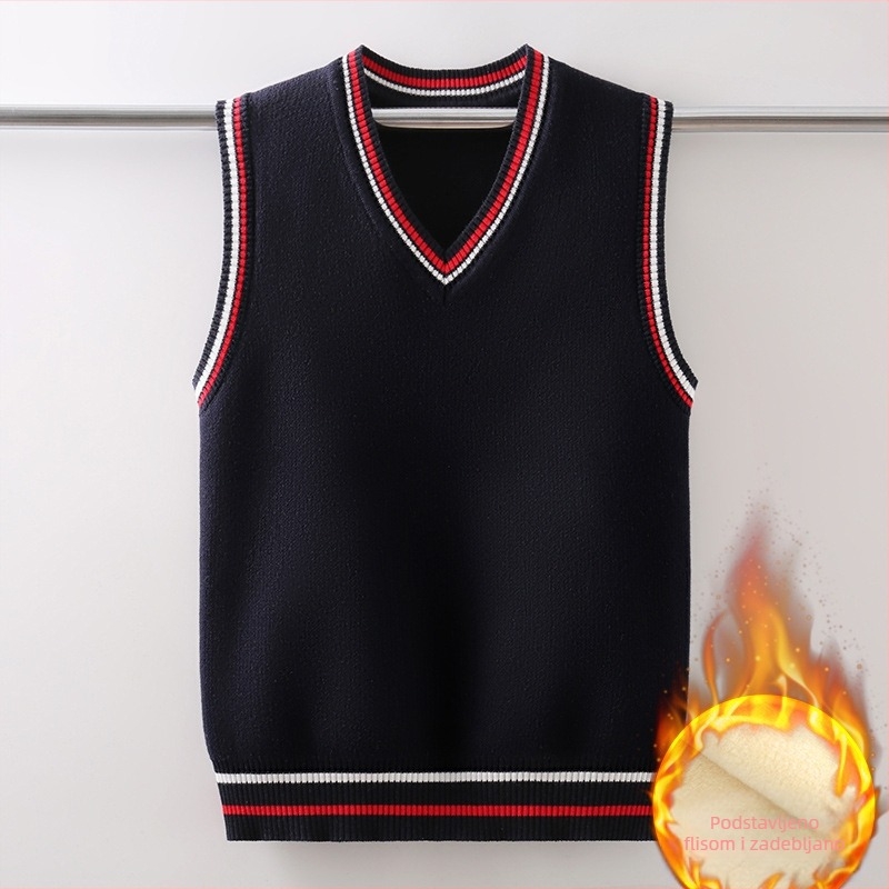 Novi proljetni, jesenski i zimski pleteni prsluk plus baršun zadebljani dječji prsluk od čistog pamuka za dječake i djevojčice srednje i velike veličine, moderan