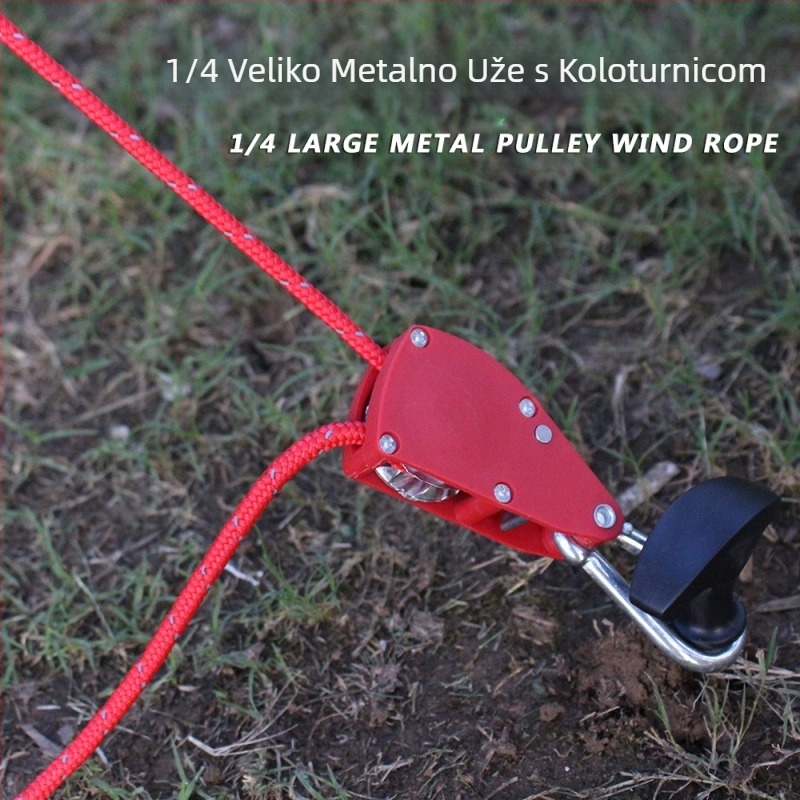 Vanjski šator, fiksno uže za vjetar, zatezač užeta za veliki šator, vjetrootporno uže, metalna kopča za podešavanje reflektirajućeg užeta