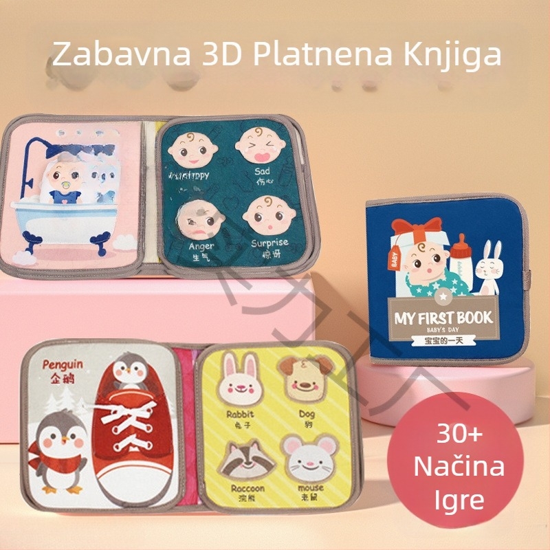 Knjiga od tkanine otporne na kidanje, periva knjiga od tkanine, igračka za rano obrazovanje za bebe koja se žvače za 6-12 mjeseci