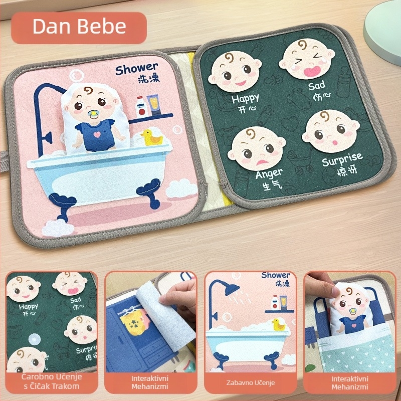 Knjiga od tkanine otporne na kidanje, periva knjiga od tkanine, igračka za rano obrazovanje za bebe koja se žvače za 6-12 mjeseci