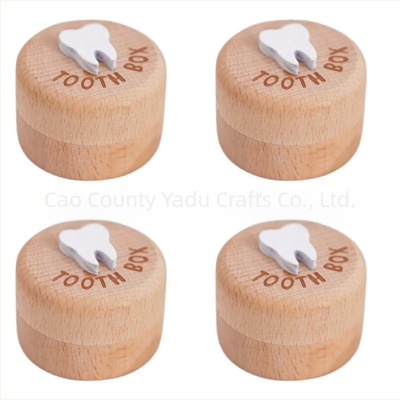 Jednostavna okrugla kutija za mliječne zube od punog drveta, univerzalna dječja kutija za mliječne zube fetalne kose, pupčana vrpca, kutija za pohranu mliječnih zuba od bukve