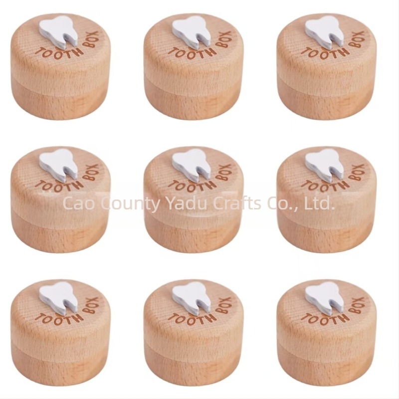 Jednostavna okrugla kutija za mliječne zube od punog drveta, univerzalna dječja kutija za mliječne zube fetalne kose, pupčana vrpca, kutija za pohranu mliječnih zuba od bukve