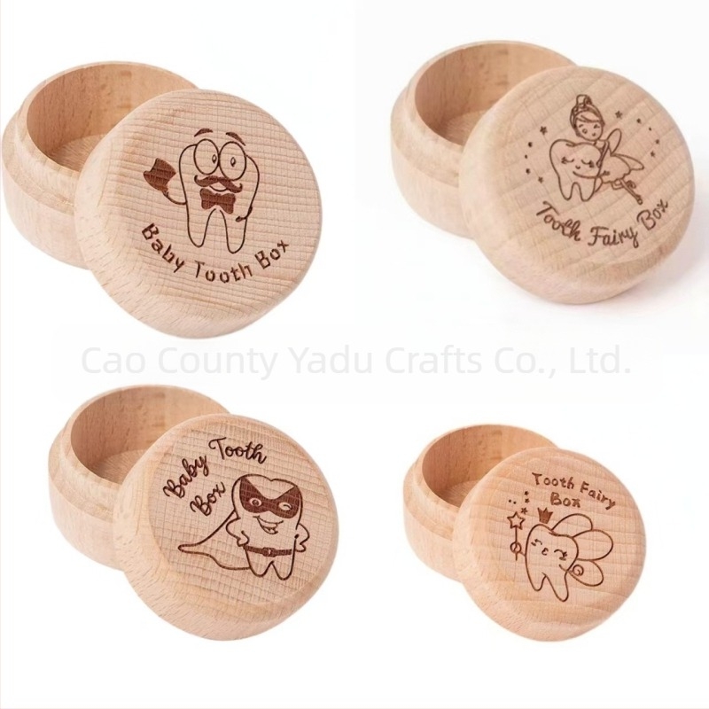 Jednostavna okrugla kutija za mliječne zube od punog drveta, univerzalna dječja kutija za mliječne zube fetalne kose, pupčana vrpca, kutija za pohranu mliječnih zuba od bukve