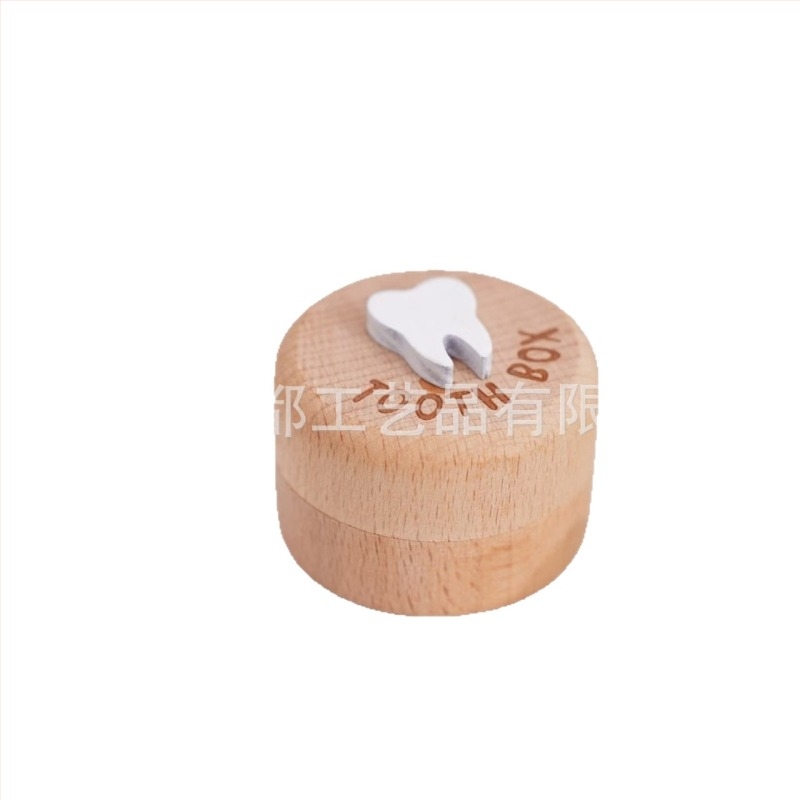 Jednostavna okrugla kutija za mliječne zube od punog drveta, univerzalna dječja kutija za mliječne zube fetalne kose, pupčana vrpca, kutija za pohranu mliječnih zuba od bukve