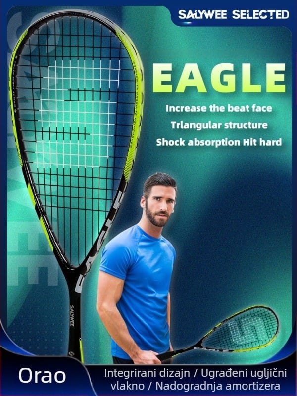 Salywee reket za squash Red Eagle, kompozitni karbonski reket iz jednog dijela, profesionalni reket za trening, europski i američki sportski, ultra lagani 185±5 g