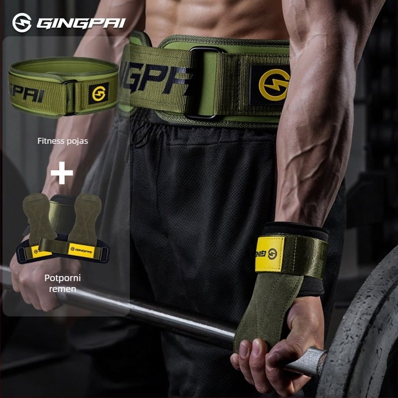 Zaštitni pojas za dizanje tegova – za čučnjeve, mrtvo dizanje i powerlifting, podesiva kompresija, Velcro zatvarač