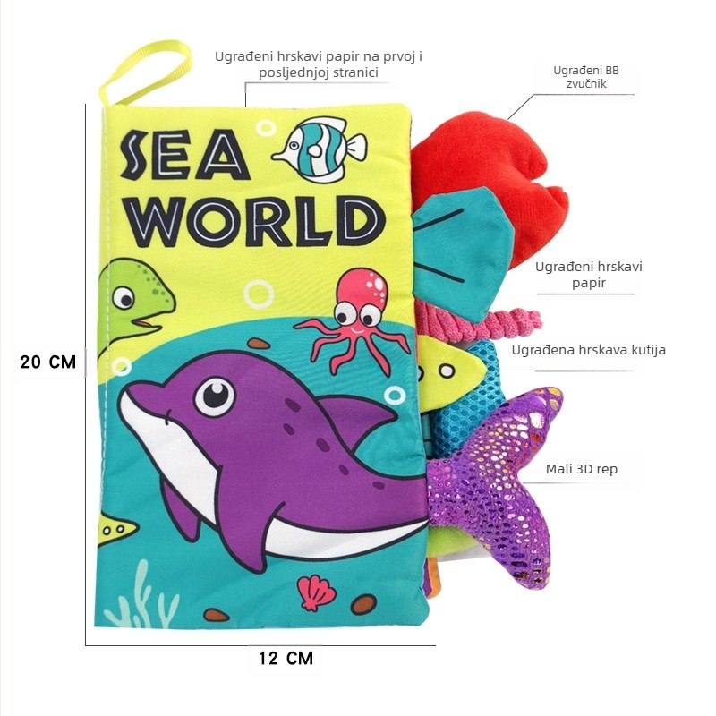 AIPINQI nova platnena knjiga s crtanim repovima životinja i zvonjavom od papira, dječja igračka, otporna na kidanje, platnena knjiga za bebe