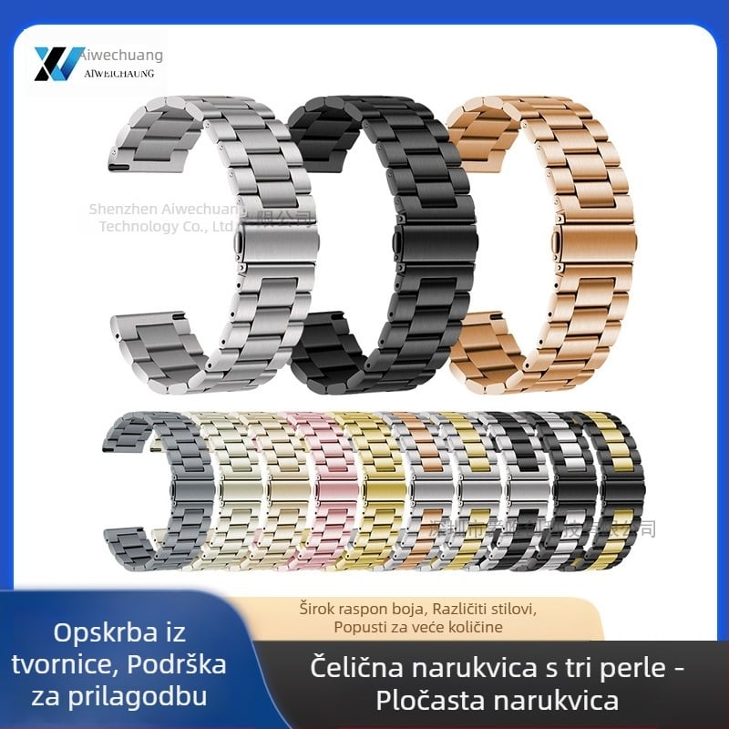 Pogodno za remen za Apple Watch iWatch remen za sat s tri perle, metalni remen od nehrđajućeg čelika, remen za Apple Watch S10
