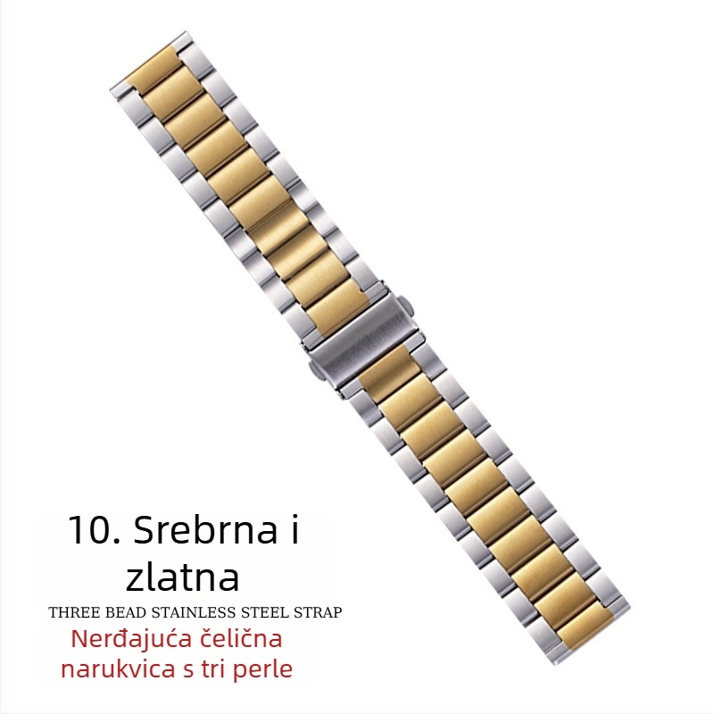 Pogodno za remen za Apple Watch iWatch remen za sat s tri perle, metalni remen od nehrđajućeg čelika, remen za Apple Watch S10