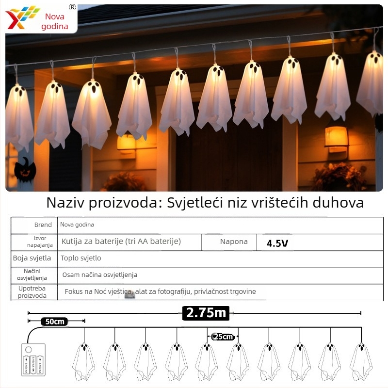 Prekogranična Amazonova nova Halloween LED dekorativna svjetla Viseća svjetla za duhove Svjetla za atmosferu festivala duhova
