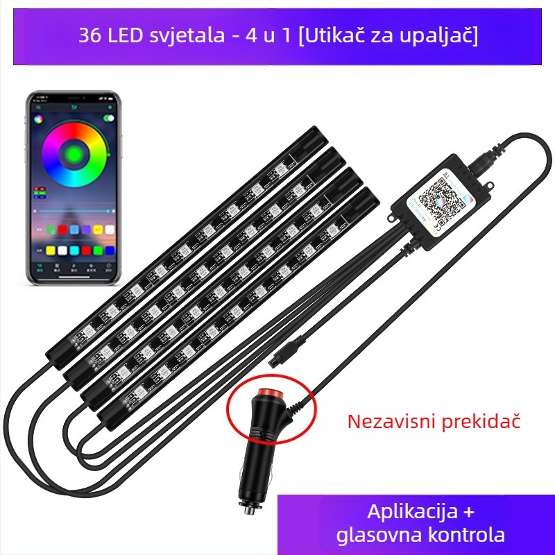 Automobilska prednja svjetla, LED šarena plinska svjetiljka, bez modifikacije unutrašnjosti automobila, USB potplat, unutarnja svjetiljka za glazbeni ritam