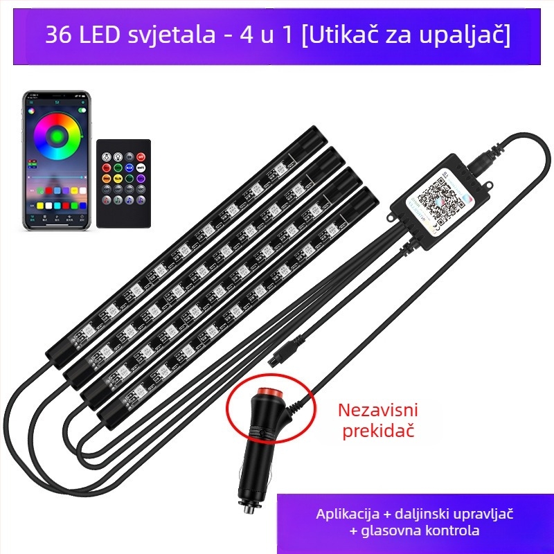 Automobilska prednja svjetla, LED šarena plinska svjetiljka, bez modifikacije unutrašnjosti automobila, USB potplat, unutarnja svjetiljka za glazbeni ritam